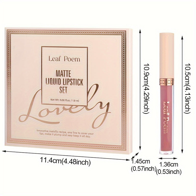 Conjunto de Batom Líquido Matte de Longa Duração, à Prova d'Água 8pcs em Tons de Marrom, Rosa, Roxo e Vermelho
