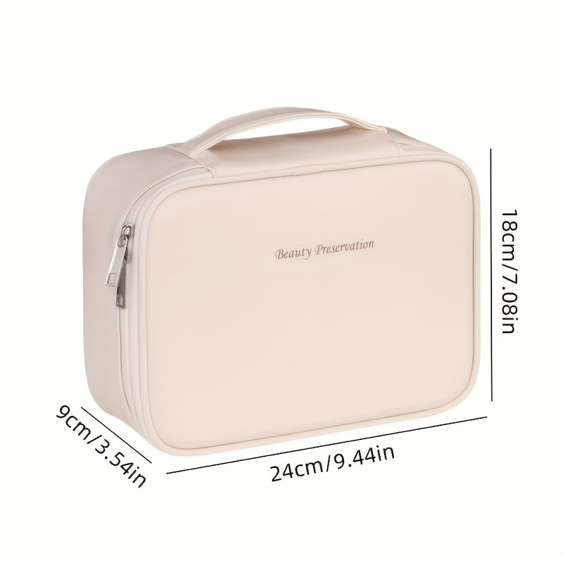 1pc Bolsa de Maquiagem Destacável de Grande Capacidade Multi-Camada - Organizador de Viagem de Couro Sintético com Malha e Bolsos Transparentes,