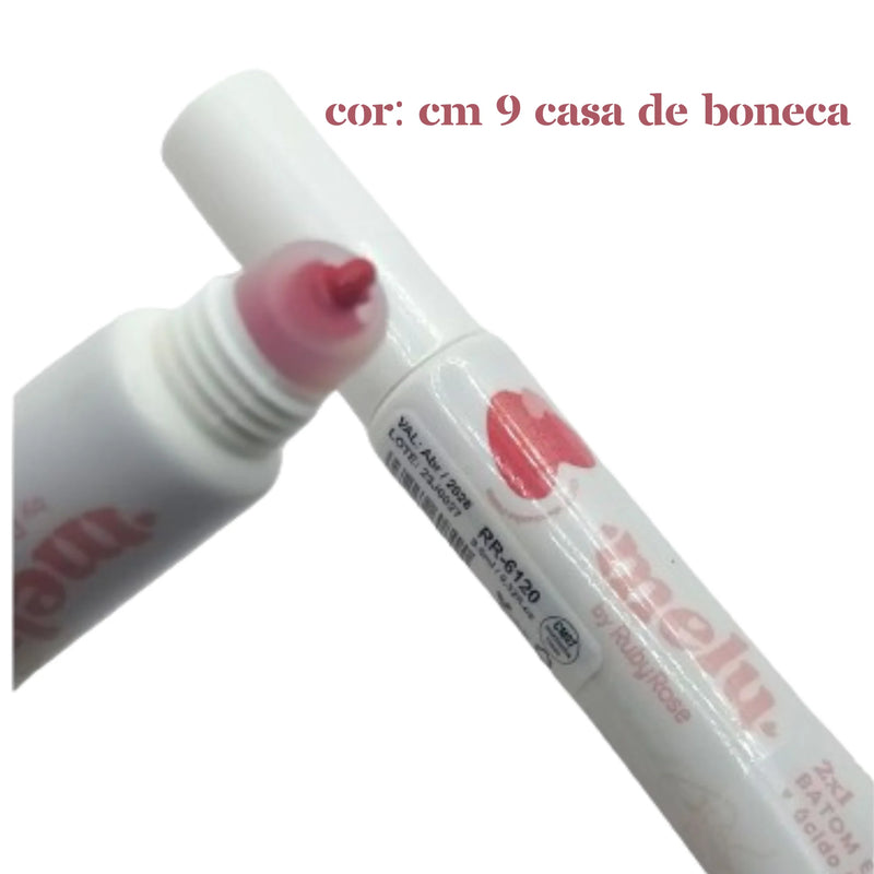 Batom E Blush 2 Em 1 Melu By Ruby Rose Com Ácido Hialurônico Funcional 2 Produtos  em 1