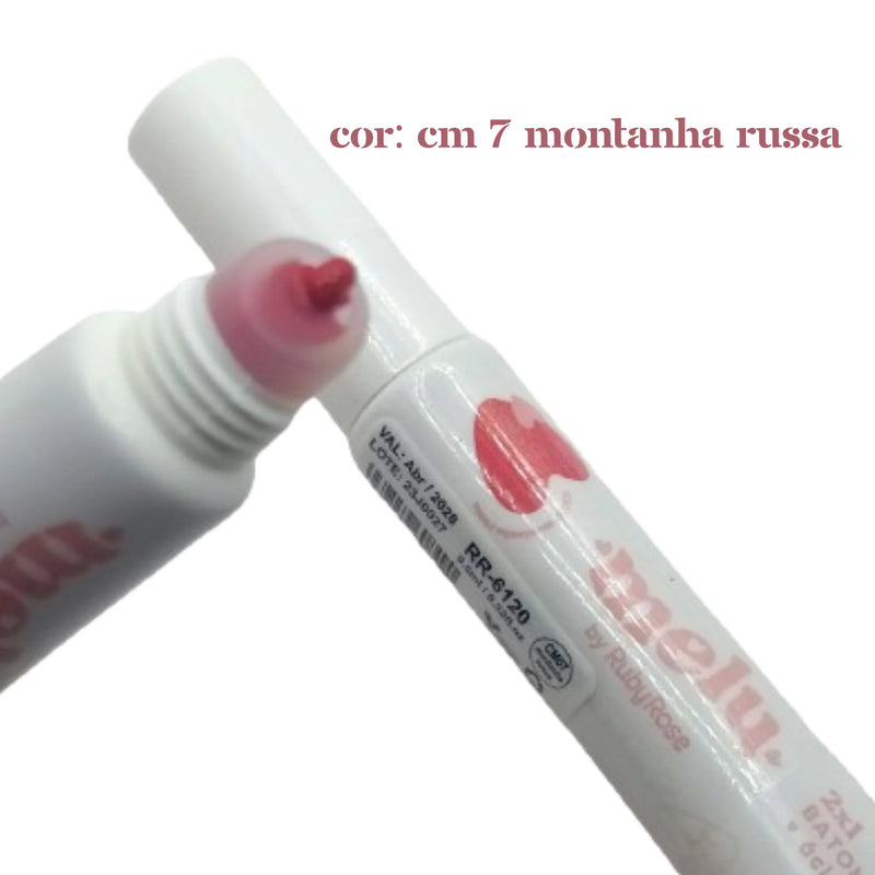 Batom E Blush 2 Em 1 Melu By Ruby Rose Com Ácido Hialurônico Funcional 2 Produtos  em 1