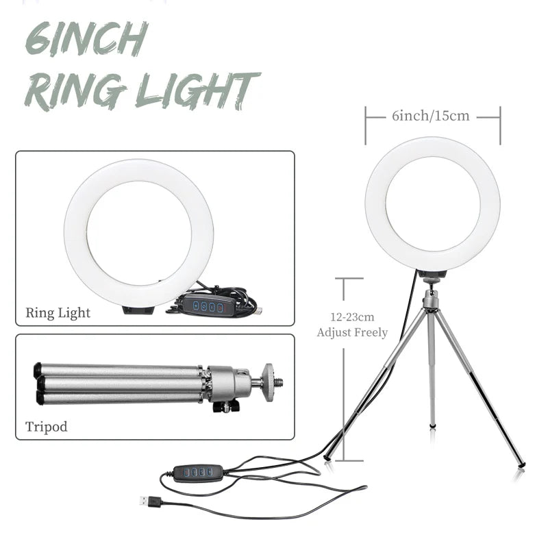 LED Fotografia e Vídeo Painel de Luz, 6 ", Filtros RGB, Iluminação, Photo Studio, Lâmpada Kit para Shoot, Live Streaming, Ring Light, Tripé