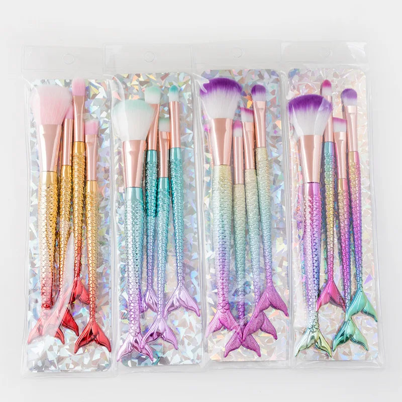 4 Set Mermaid Brush For Makeup Blush Contouring Powder Shadow