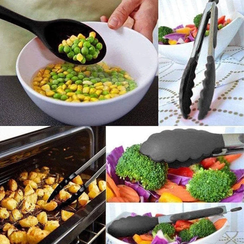 Utensílios De Cozinha Kit C/12 Talheres Cabo Madeira E Pote