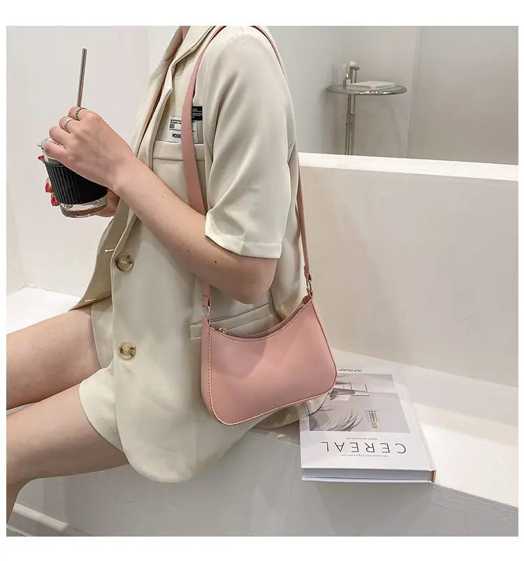 Bolsa de axilas de couro PU feminina, bolsa Hobos retrô, monocromática, casual, moda, nova, 2022
