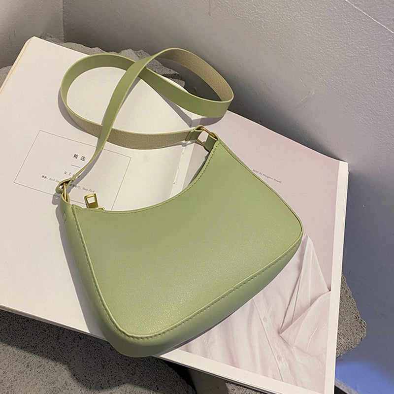 Bolsa de axilas de couro PU feminina, bolsa Hobos retrô, monocromática, casual, moda, nova, 2022