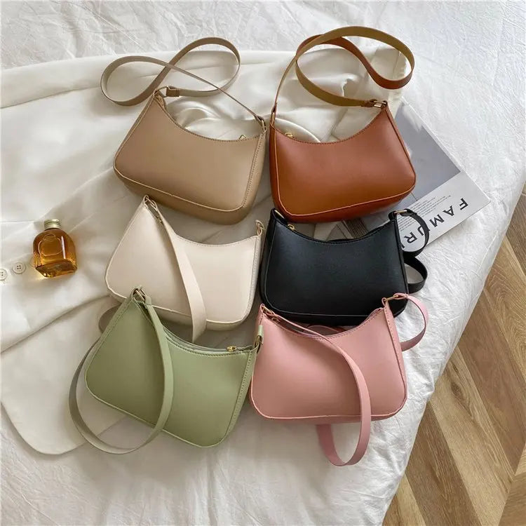 Bolsa de axilas de couro PU feminina, bolsa Hobos retrô, monocromática, casual, moda, nova, 2022