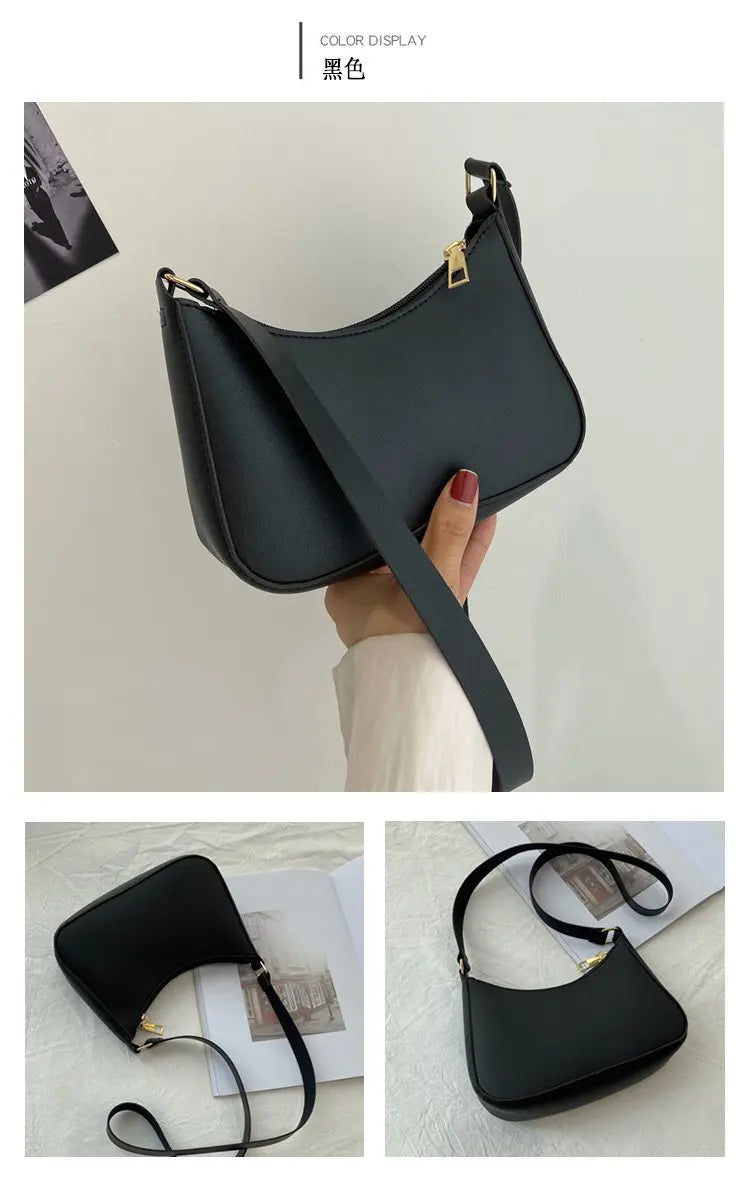 Bolsa de axilas de couro PU feminina, bolsa Hobos retrô, monocromática, casual, moda, nova, 2022