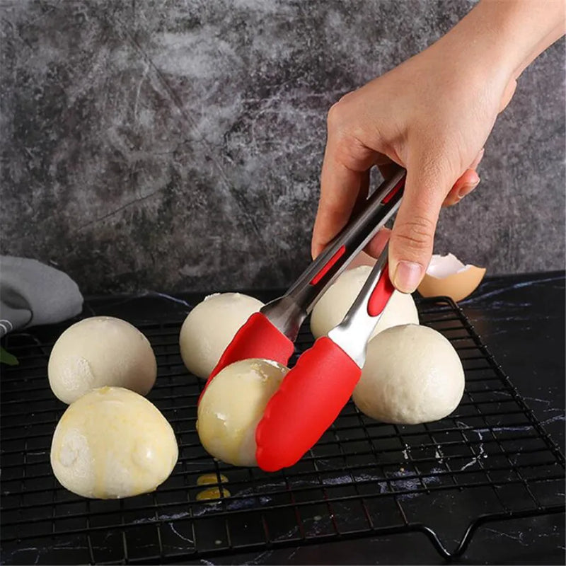 1pc/2 pçs cozinha tong & escova de óleo panelas utensílios de grau alimentício silicone cozinhar tong braçadeira cozinha casa salada servindo ferramenta para churrasco