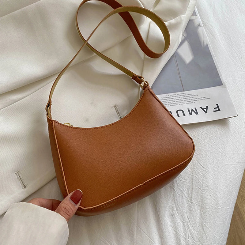 Bolsa de axilas de couro PU feminina, bolsa Hobos retrô, monocromática, casual, moda, nova, 2022