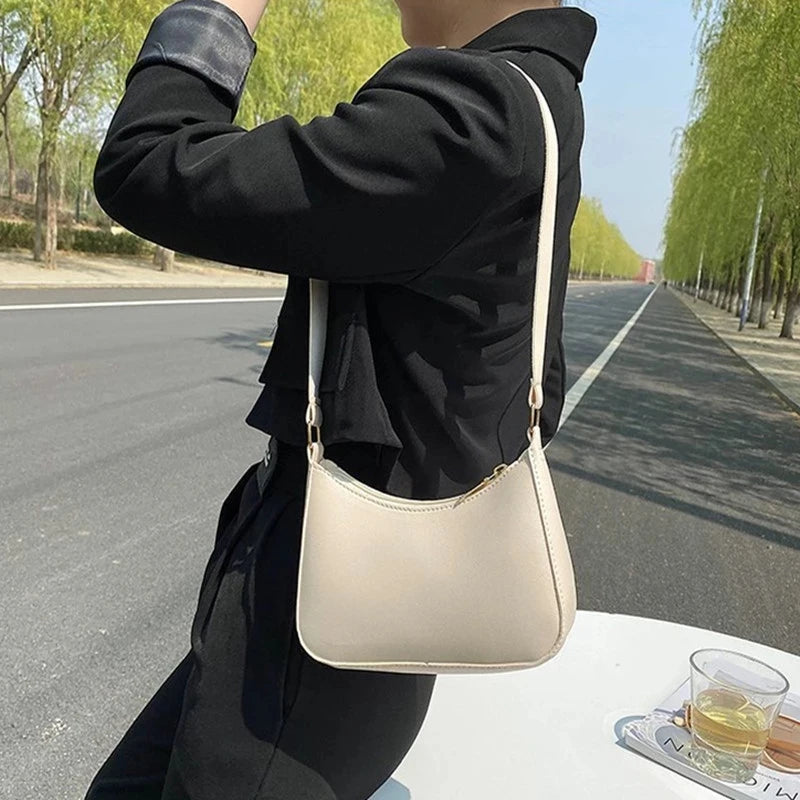 Bolsa de axilas de couro PU feminina, bolsa Hobos retrô, monocromática, casual, moda, nova, 2022