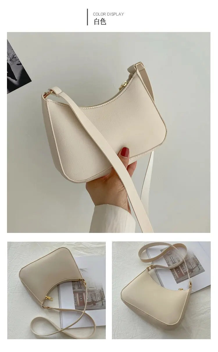 Bolsa de axilas de couro PU feminina, bolsa Hobos retrô, monocromática, casual, moda, nova, 2022