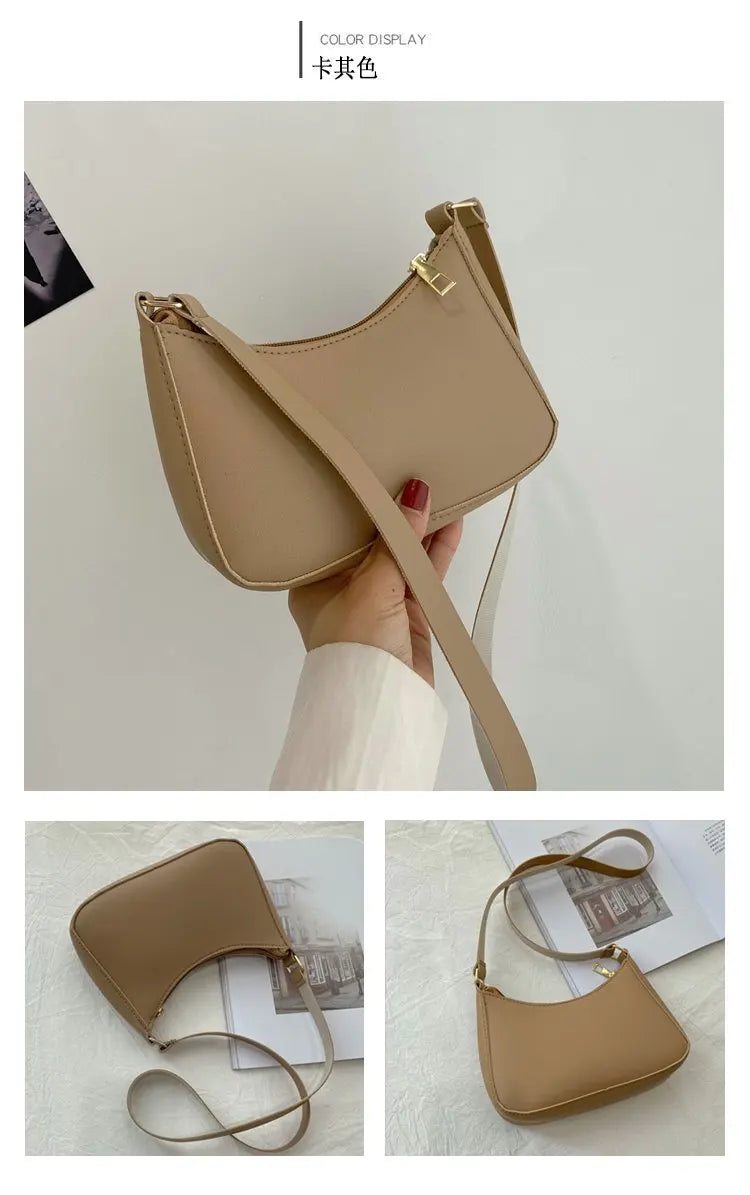 Bolsa de axilas de couro PU feminina, bolsa Hobos retrô, monocromática, casual, moda, nova, 2022