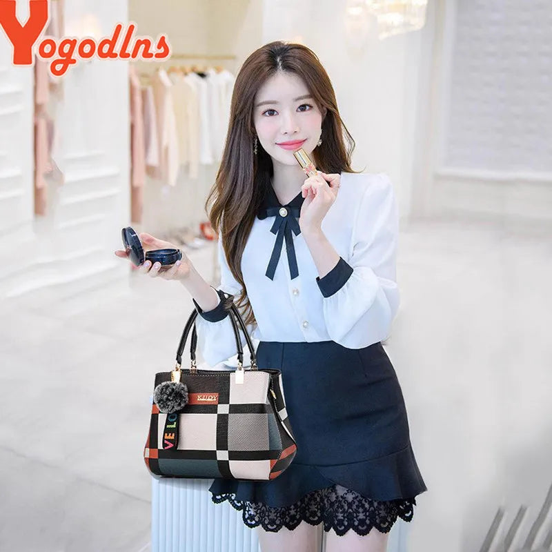 Yogodlns nova bolsa de luxo feminina costura selvagem mensageiro sacos designer marca xadrez bolsa ombro feminino senhoras totes