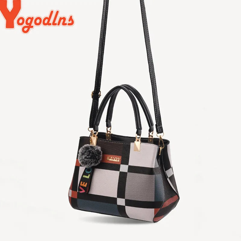 Yogodlns nova bolsa de luxo feminina costura selvagem mensageiro sacos designer marca xadrez bolsa ombro feminino senhoras totes
