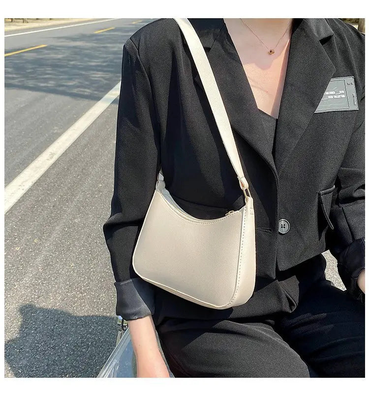Bolsa de axilas de couro PU feminina, bolsa Hobos retrô, monocromática, casual, moda, nova, 2022