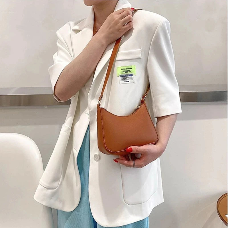 Bolsa de axilas de couro PU feminina, bolsa Hobos retrô, monocromática, casual, moda, nova, 2022
