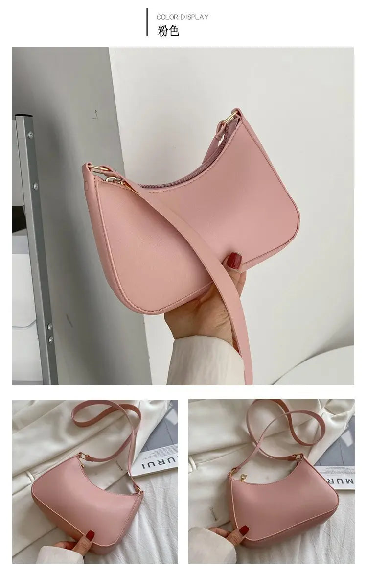 Bolsa de axilas de couro PU feminina, bolsa Hobos retrô, monocromática, casual, moda, nova, 2022