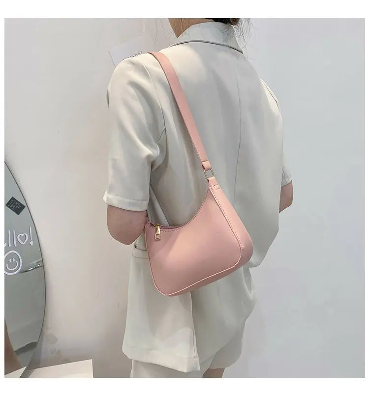 Bolsa de axilas de couro PU feminina, bolsa Hobos retrô, monocromática, casual, moda, nova, 2022