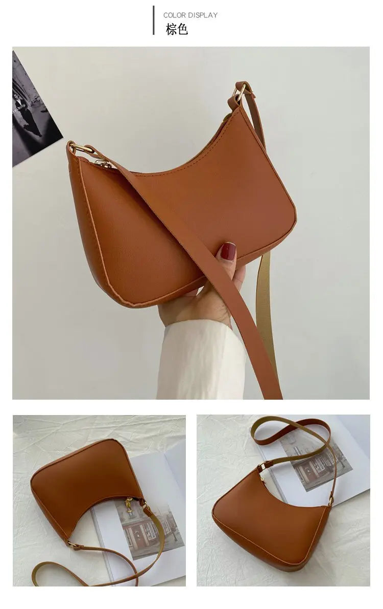 Bolsa de axilas de couro PU feminina, bolsa Hobos retrô, monocromática, casual, moda, nova, 2022
