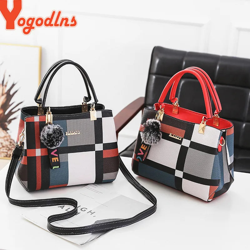 Yogodlns nova bolsa de luxo feminina costura selvagem mensageiro sacos designer marca xadrez bolsa ombro feminino senhoras totes