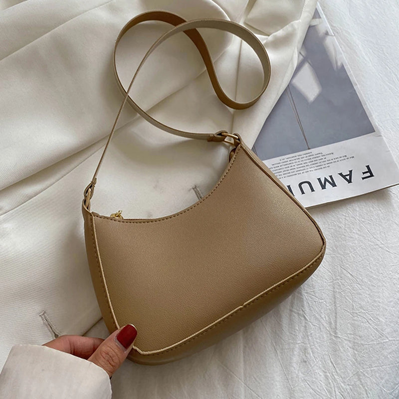 Bolsa de axilas de couro PU feminina, bolsa Hobos retrô, monocromática, casual, moda, nova, 2022