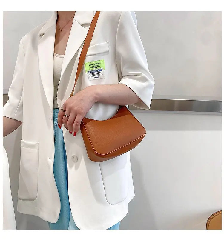 Bolsa de axilas de couro PU feminina, bolsa Hobos retrô, monocromática, casual, moda, nova, 2022