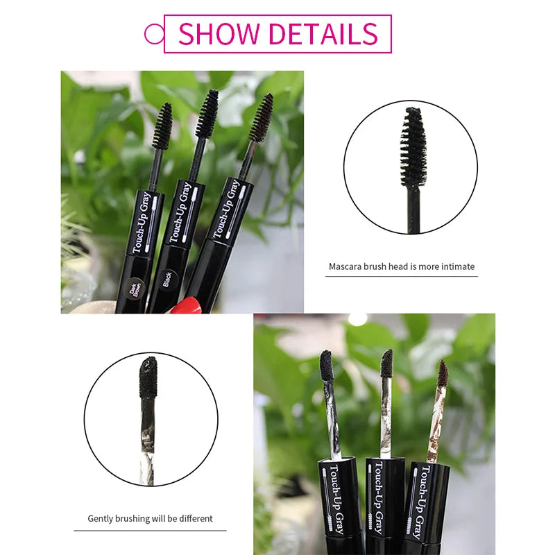 Caneta de tintura de cabelo única, cobertura instantânea de raiz cinza, cor de cabelo branco a marrom escuro, preto, 2 escovas, cabeça macia, fácil aplicação, temporária