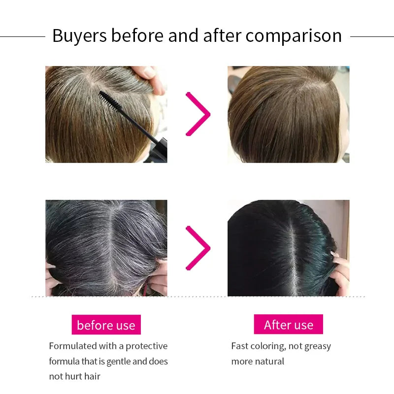 Caneta de tintura de cabelo única, cobertura instantânea de raiz cinza, cor de cabelo branco a marrom escuro, preto, 2 escovas, cabeça macia, fácil aplicação, temporária