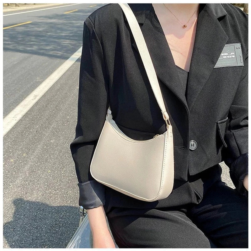Bolsa de axilas de couro PU feminina, bolsa Hobos retrô, monocromática, casual, moda, nova, 2022