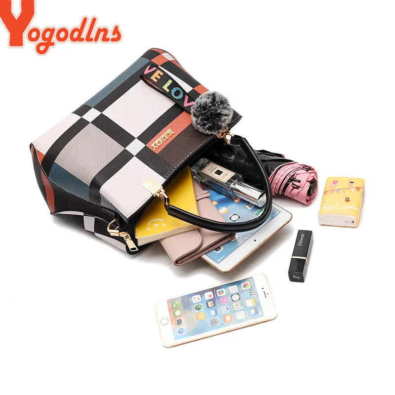 Yogodlns nova bolsa de luxo feminina costura selvagem mensageiro sacos designer marca xadrez bolsa ombro feminino senhoras totes