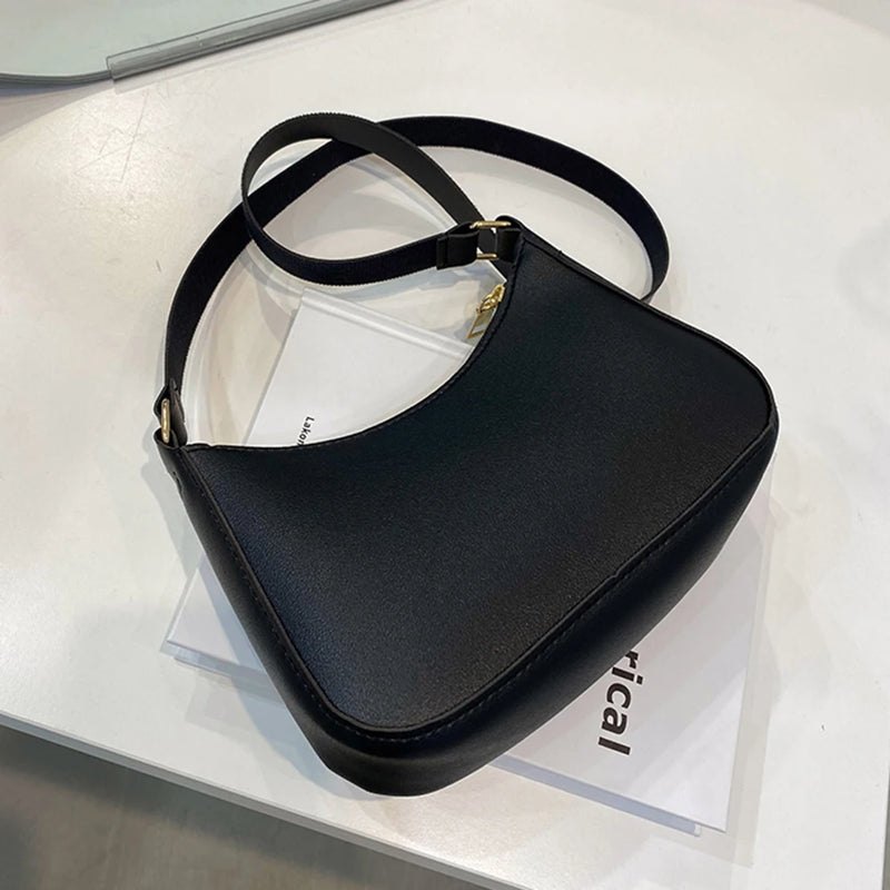 Bolsa de axilas de couro PU feminina, bolsa Hobos retrô, monocromática, casual, moda, nova, 2022