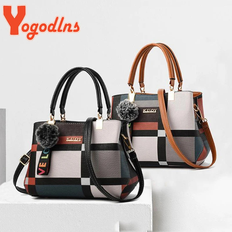 Yogodlns nova bolsa de luxo feminina costura selvagem mensageiro sacos designer marca xadrez bolsa ombro feminino senhoras totes
