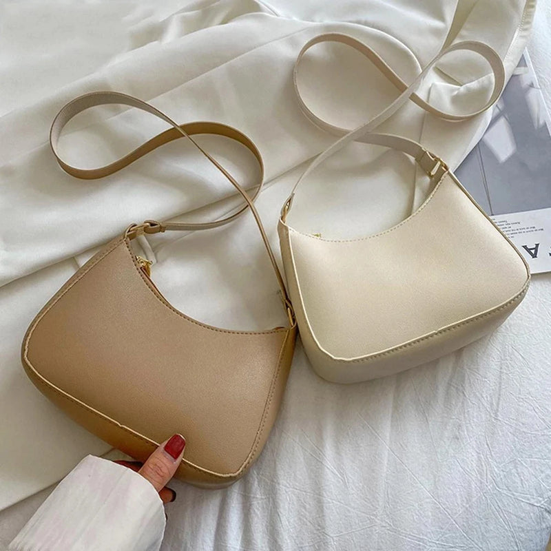 Bolsa de axilas de couro PU feminina, bolsa Hobos retrô, monocromática, casual, moda, nova, 2022