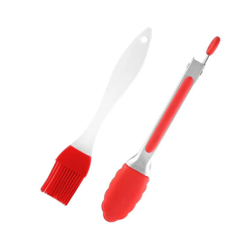 1pc/2 pçs cozinha tong & escova de óleo panelas utensílios de grau alimentício silicone cozinhar tong braçadeira cozinha casa salada servindo ferramenta para churrasco