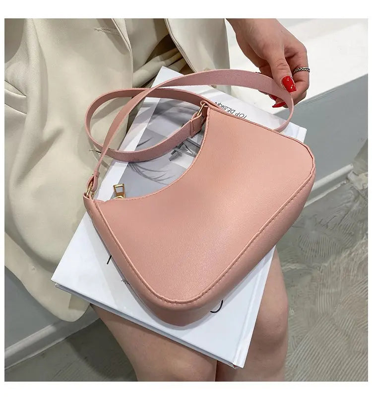 Bolsa de axilas de couro PU feminina, bolsa Hobos retrô, monocromática, casual, moda, nova, 2022