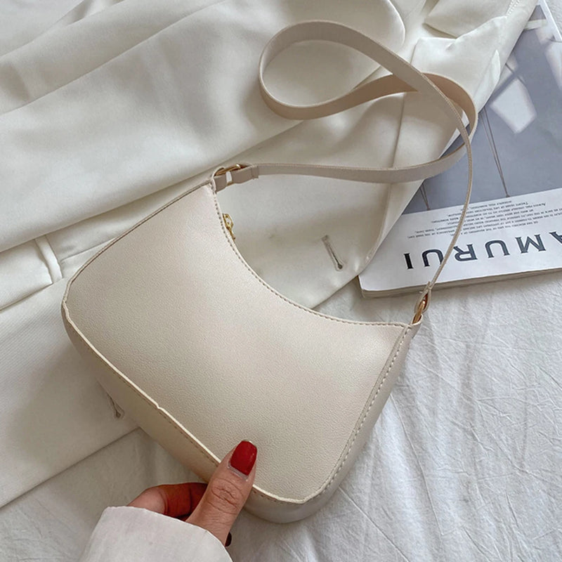 Bolsa de axilas de couro PU feminina, bolsa Hobos retrô, monocromática, casual, moda, nova, 2022