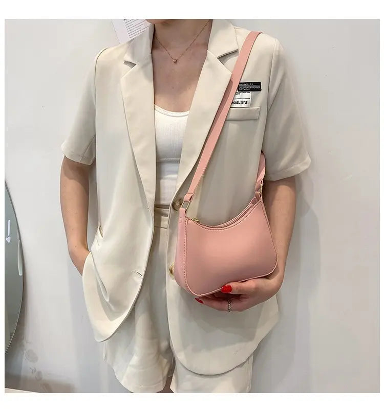 Bolsa de axilas de couro PU feminina, bolsa Hobos retrô, monocromática, casual, moda, nova, 2022