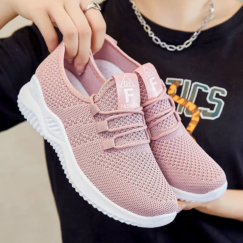Sapatos femininos 2024 malha respirável confortável sapatos esportivos sola macia leve moda sapatos casuais