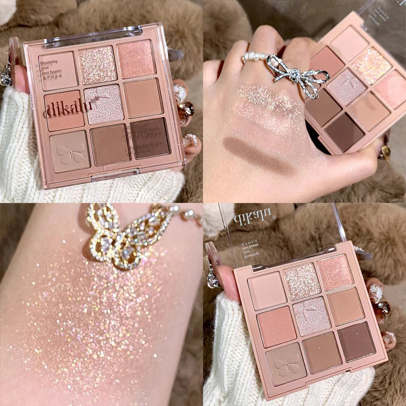 9 cores glitter neve princesa paleta de sombra sonho menina perolado sombra de olho rosa marrom nude luz maquiagem destaques olhos