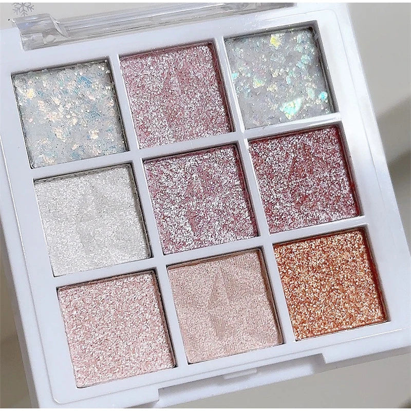 9 cores glitter neve princesa paleta de sombra sonho menina perolado sombra de olho rosa marrom nude luz maquiagem destaques olhos