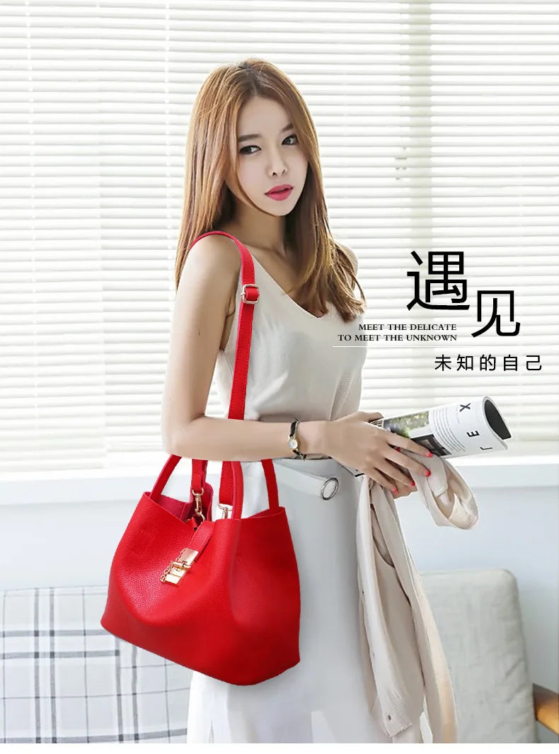 Mulher bolsa de ombro grande capacidade bolsa para mulheres crossbody saco lichia padrão pu portátil balde saco senhoras mensageiro sacos