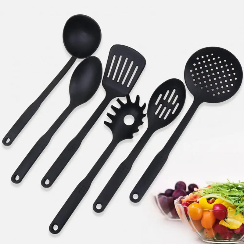 Utensílios de cozinha antiaderentes resistentes ao calor, espátula livre de BPA, colher de filtro, kit de colher com fenda, utensílios de cozinha, 6 peças por conjunto