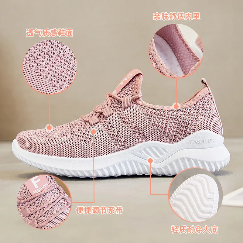 Sapatos femininos 2024 malha respirável confortável sapatos esportivos sola macia leve moda sapatos casuais