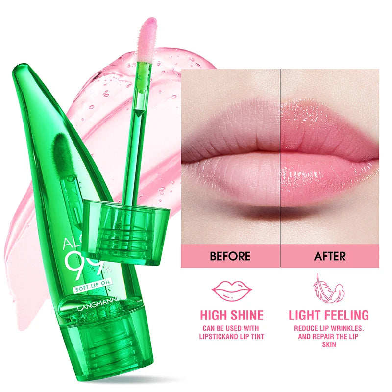 Brilho Labial Hidratante de Longa Duração, Batom Gel Mudando a Cor, Esmalte, Hidratante, Alto Brilho, Óleo Leve, Aloe, Maquiagem Labial