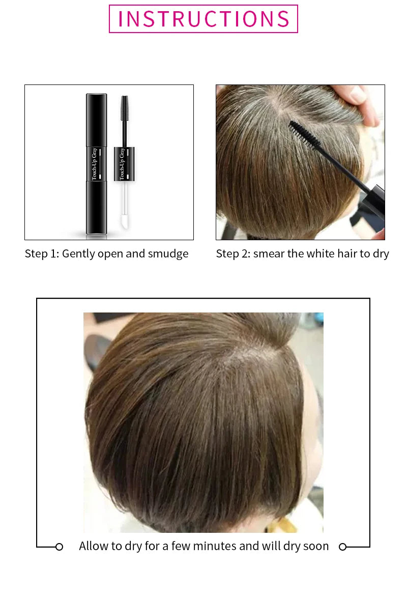 Caneta de tintura de cabelo única, cobertura instantânea de raiz cinza, cor de cabelo branco a marrom escuro, preto, 2 escovas, cabeça macia, fácil aplicação, temporária