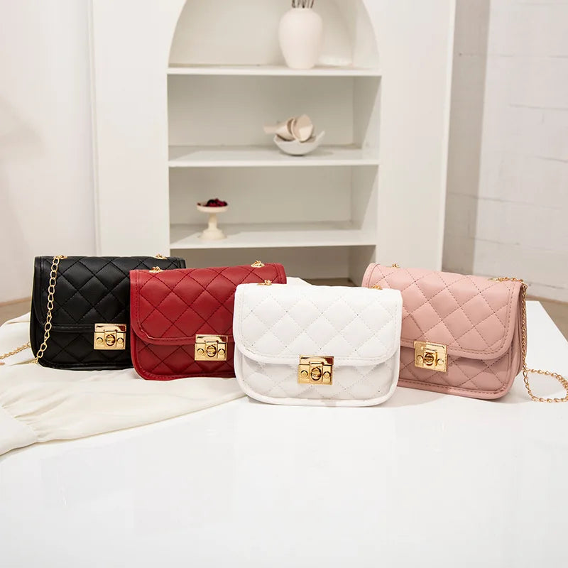 Bolsa bordada quadrada pequena para mulheres, bolsas da moda, bolsa de corrente feminina, nova, 2024