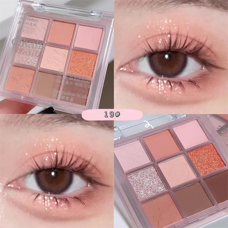 9 cores glitter neve princesa paleta de sombra sonho menina perolado sombra de olho rosa marrom nude luz maquiagem destaques olhos