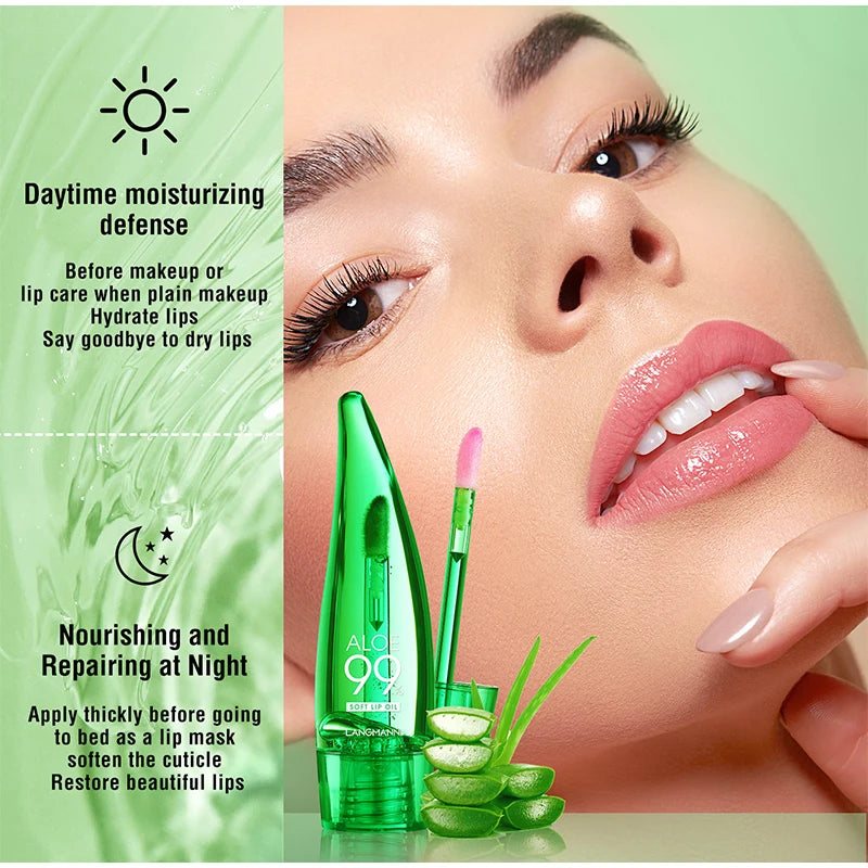 Brilho Labial Hidratante de Longa Duração, Batom Gel Mudando a Cor, Esmalte, Hidratante, Alto Brilho, Óleo Leve, Aloe, Maquiagem Labial