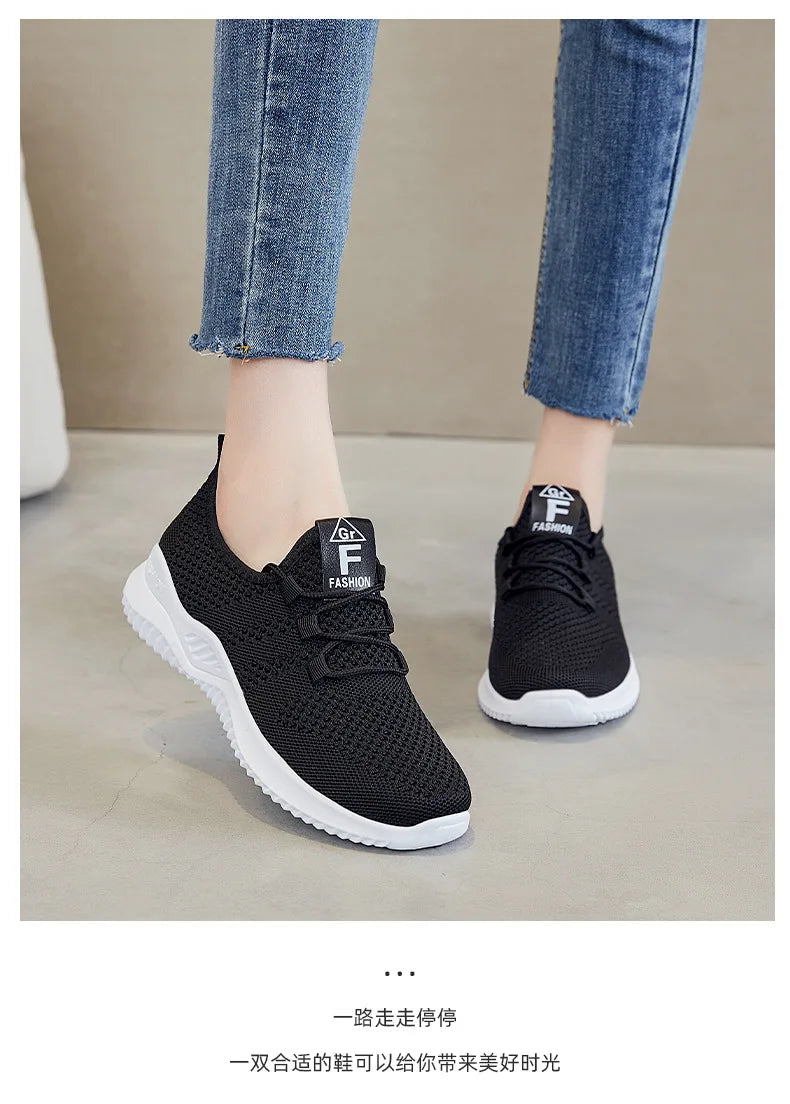 Sapatos femininos 2024 malha respirável confortável sapatos esportivos sola macia leve moda sapatos casuais