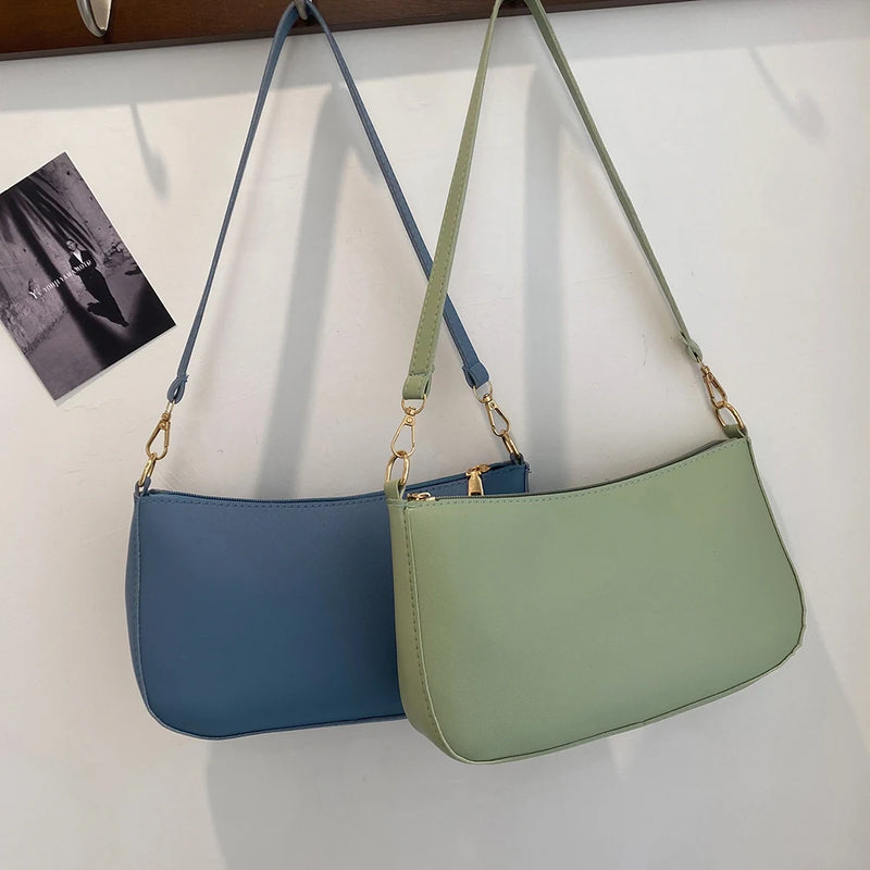 Bolsa de axilas de couro PU feminina, bolsa Hobos retrô, monocromática, casual, moda, nova, 2022
